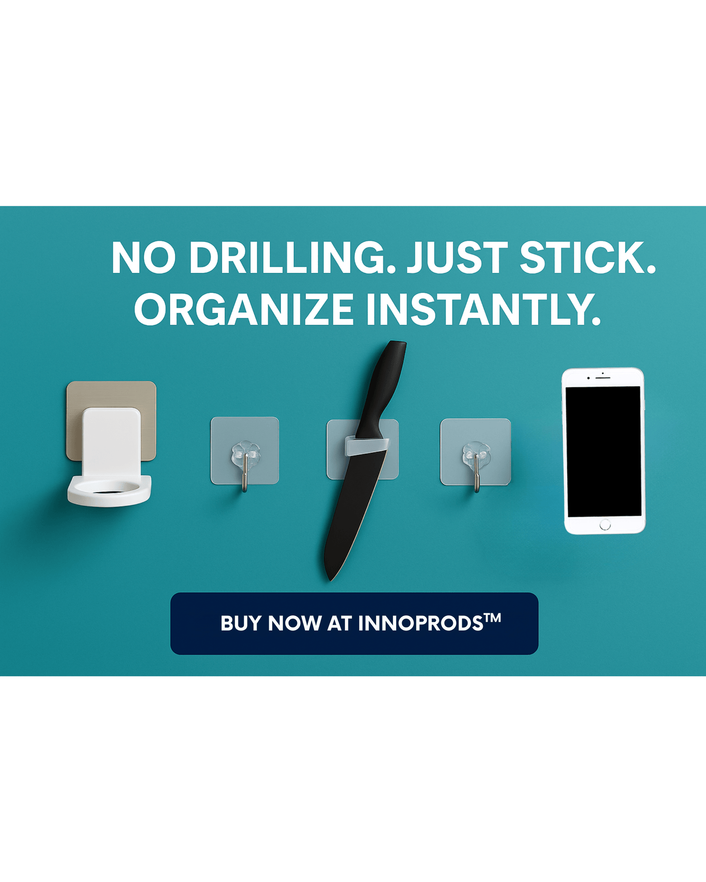 4S Enterprises Home & Kitchen Inno Prods™ Multipack Multi-Purpose No-Drill Adhesive Double Tape / Hook / Holders | DIY Home Organizers