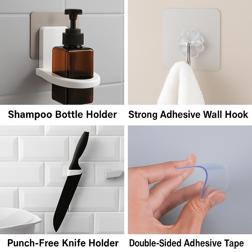 4S Enterprises Home & Kitchen Inno Prods™ Multipack Multi-Purpose No-Drill Adhesive Double Tape / Hook / Holders | DIY Home Organizers