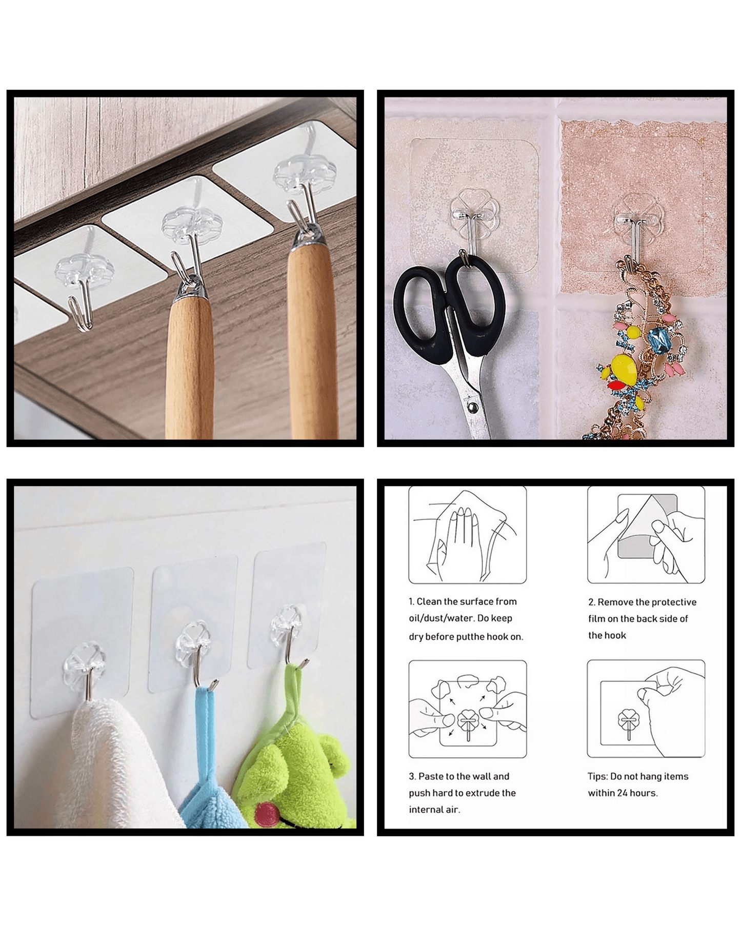 4S Enterprises Home & Kitchen Mini Stainless Steel Adhesive Hooks (Pack of 40) Inno Prods™ Multipack Multi-Purpose No-Drill Adhesive Double Tape / Hook / Holders | DIY Home Organizers