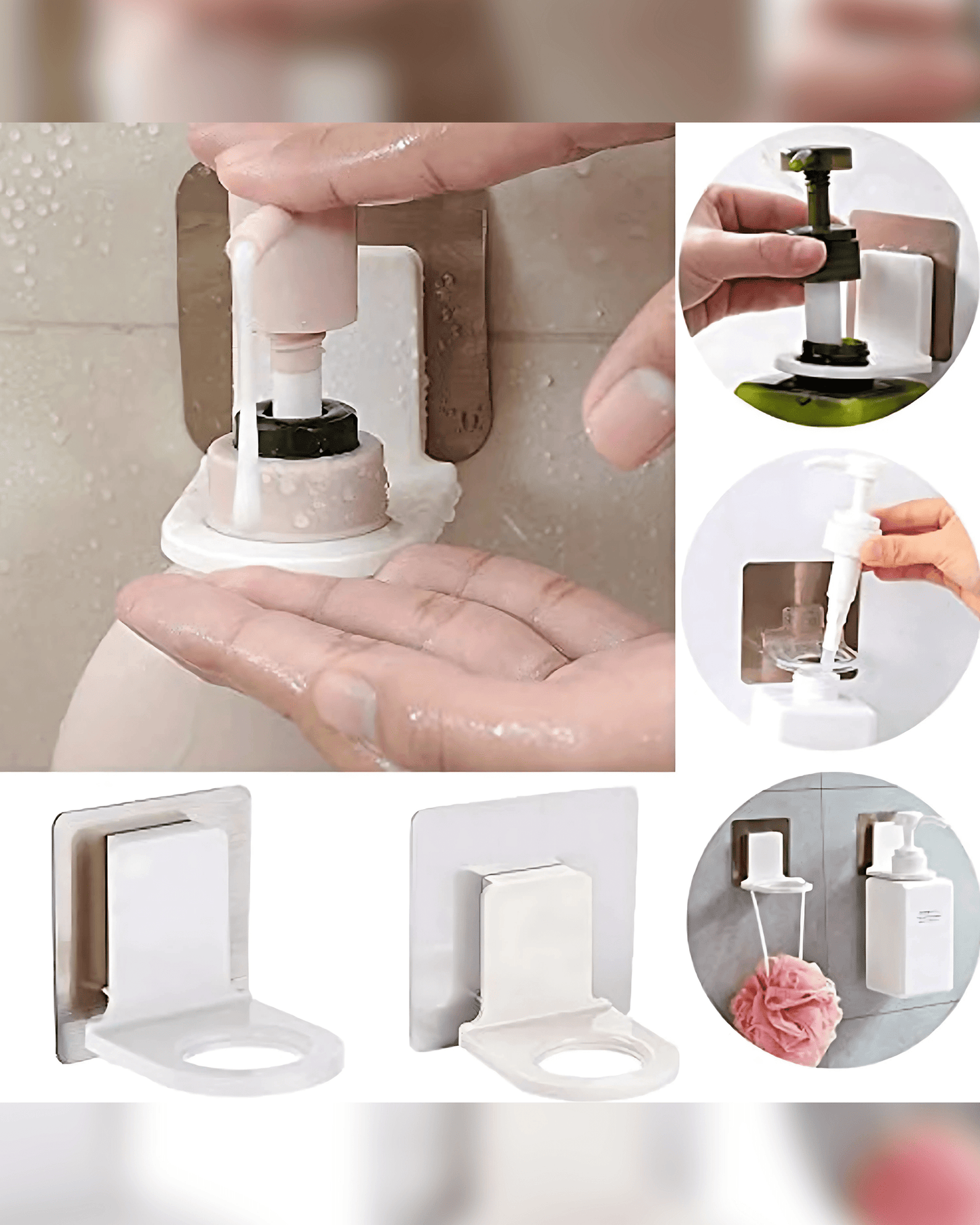 4S Enterprises Home & Kitchen Shampoo, Liquid Soap, Liquid Detergent Bottle Holder (Pack of 6) Inno Prods™ Multipack Multi-Purpose No-Drill Adhesive Double Tape / Hook / Holders | DIY Home Organizers