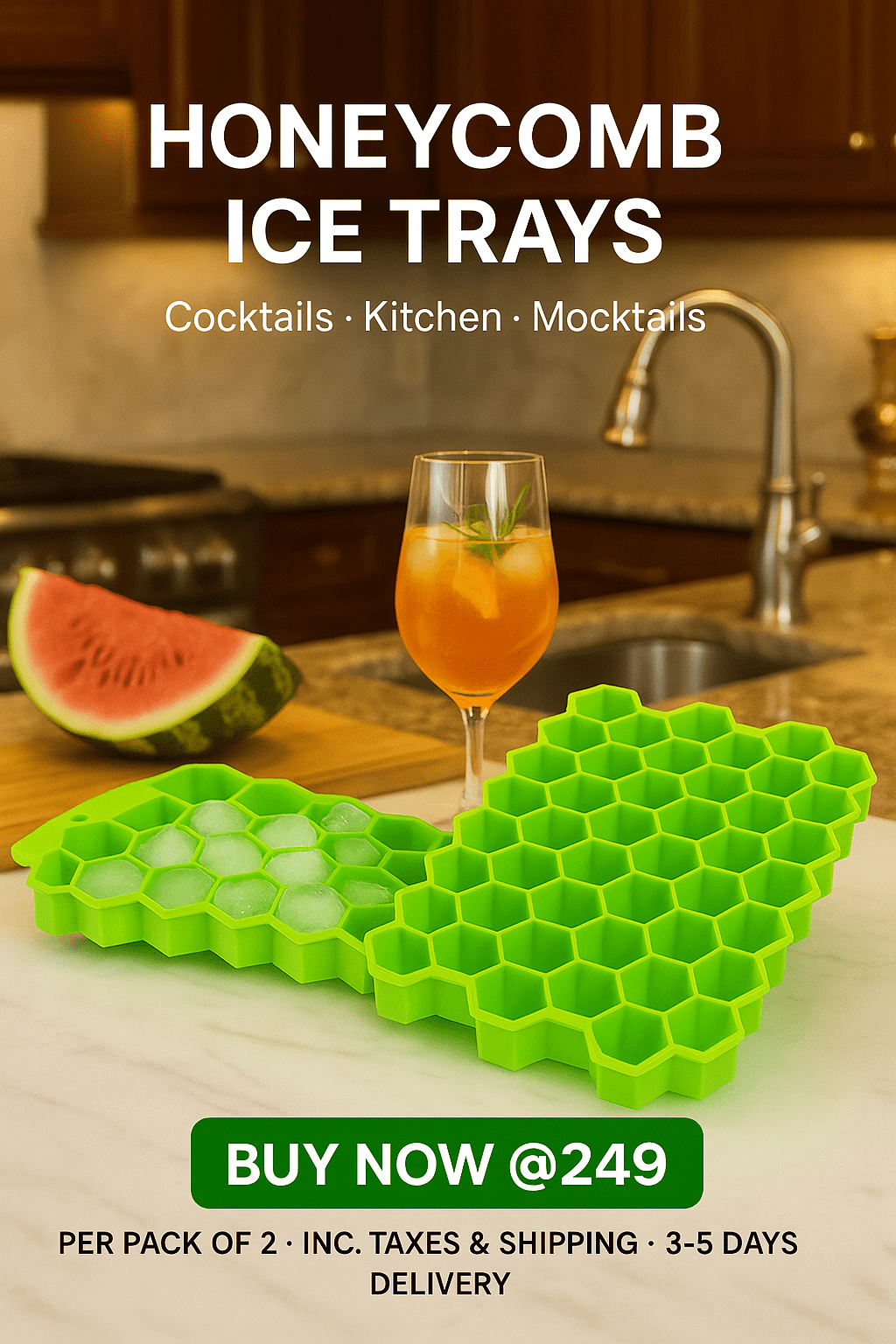 Inno Prods Home Improvement Flexible Silicone Honeycomb Design 37 Cavity Ice Cube Molds (Pack of 2 - Multicolor)