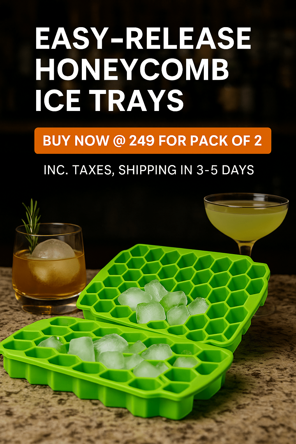 Inno Prods Home Improvement Flexible Silicone Honeycomb Design 37 Cavity Ice Cube Molds (Pack of 2 - Multicolor)
