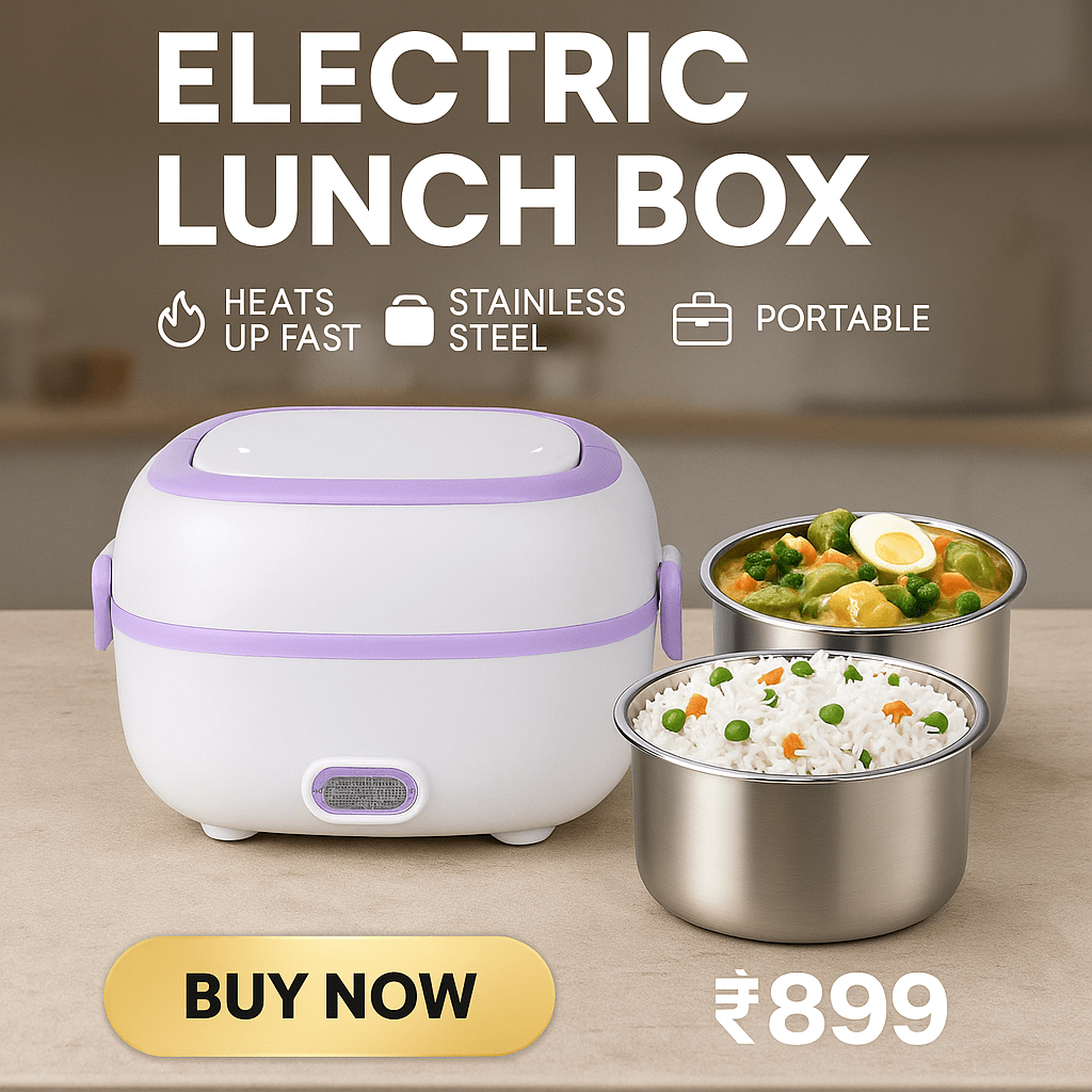 Inno Prods Kitchen Essentials Portable Electric Lunch Box – 2 Steel Container | Portable Food Warmer with Stainless Steel Container