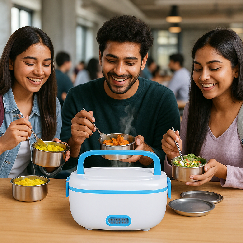 Inno Prods Kitchen Essentials Portable Electric Lunch Box – 2 Steel Container | Portable Food Warmer with Stainless Steel Container