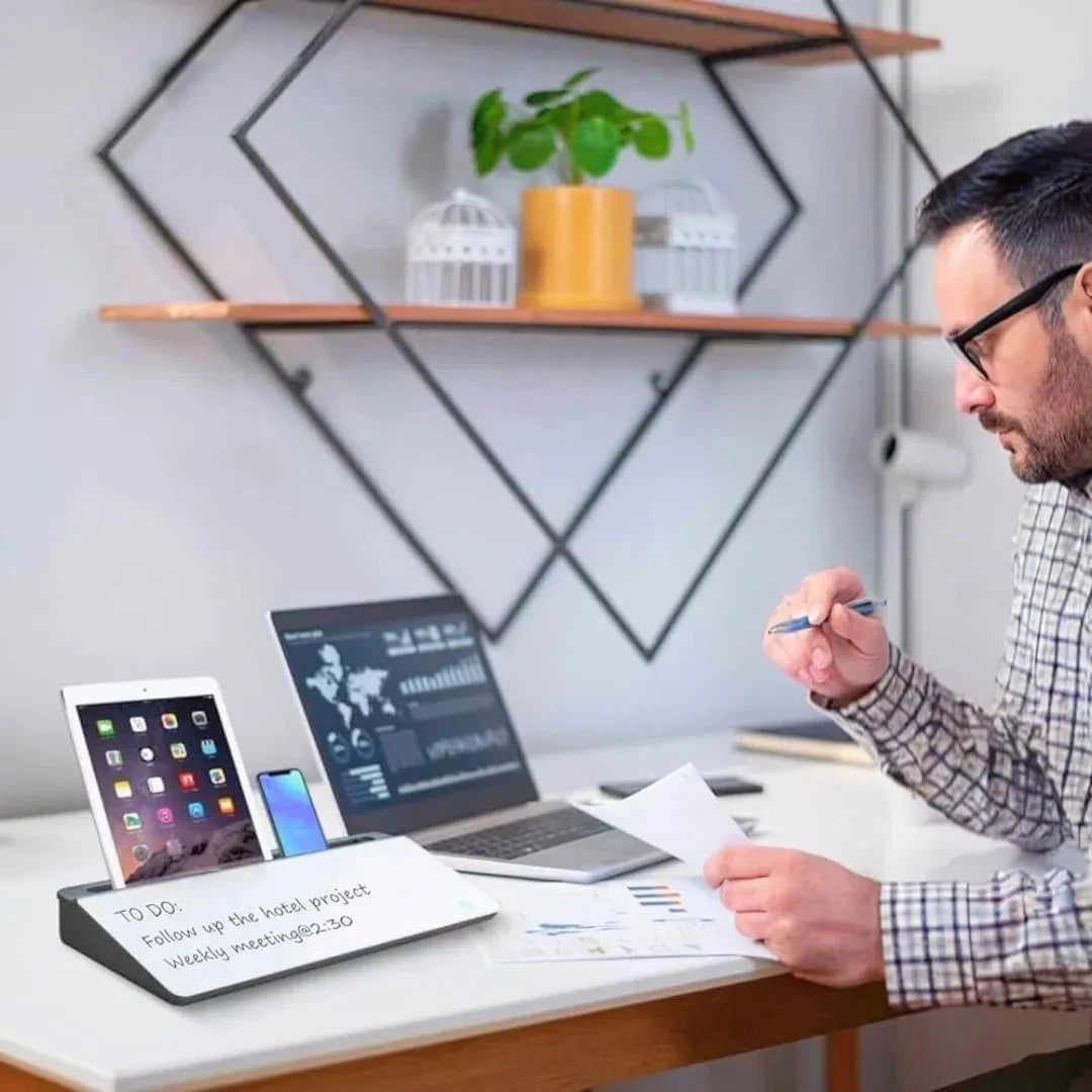 Inno Prods Office Supplies Storage Desk Board – Ergonomic Glass Whiteboard with Storage