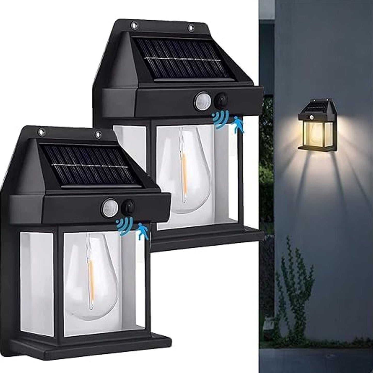 Wukusy Home Improvement 9428 Solar Wall Lights Lamp Outdoor Wireless Dusk To Dawn Porch Lights Fixture Solar Wall Lantern With 3 Modes Motion Sensor Waterproof Exterior Lighting With Clear Panel (1 Pc )