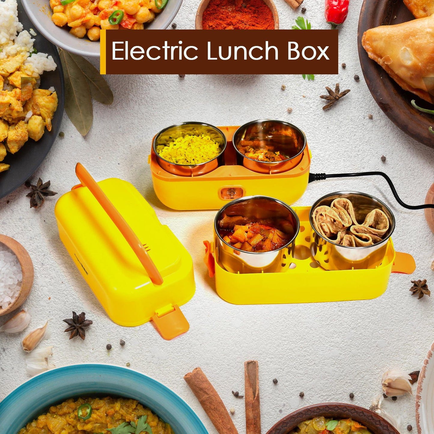 Wukusy Home & Kitchen 2944 2layer Electric Lunch Box For Office Portable Lunch Warmer With Removable 4 Stainless Steel Container.