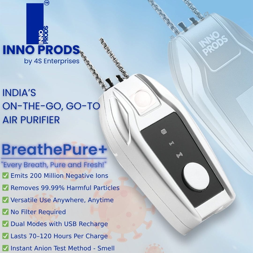 4S Enterprises Air Cleaners Inno Prods Filter Free Portable Air Purifier, Mini Wearable Air Purifier for Neck, Electric Air Freshner, Personal Portable Negative Ionizer for Dust, Smoke, Odor, Pollen for Home, Bedroom, Car