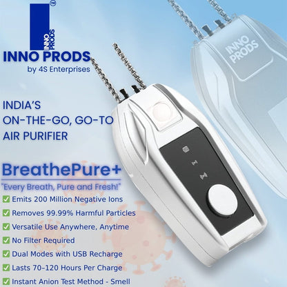 4S Enterprises Air Cleaners Inno Prods Filter Free Portable Air Purifier, Mini Wearable Air Purifier for Neck, Electric Air Freshner, Personal Portable Negative Ionizer for Dust, Smoke, Odor, Pollen for Home, Bedroom, Car