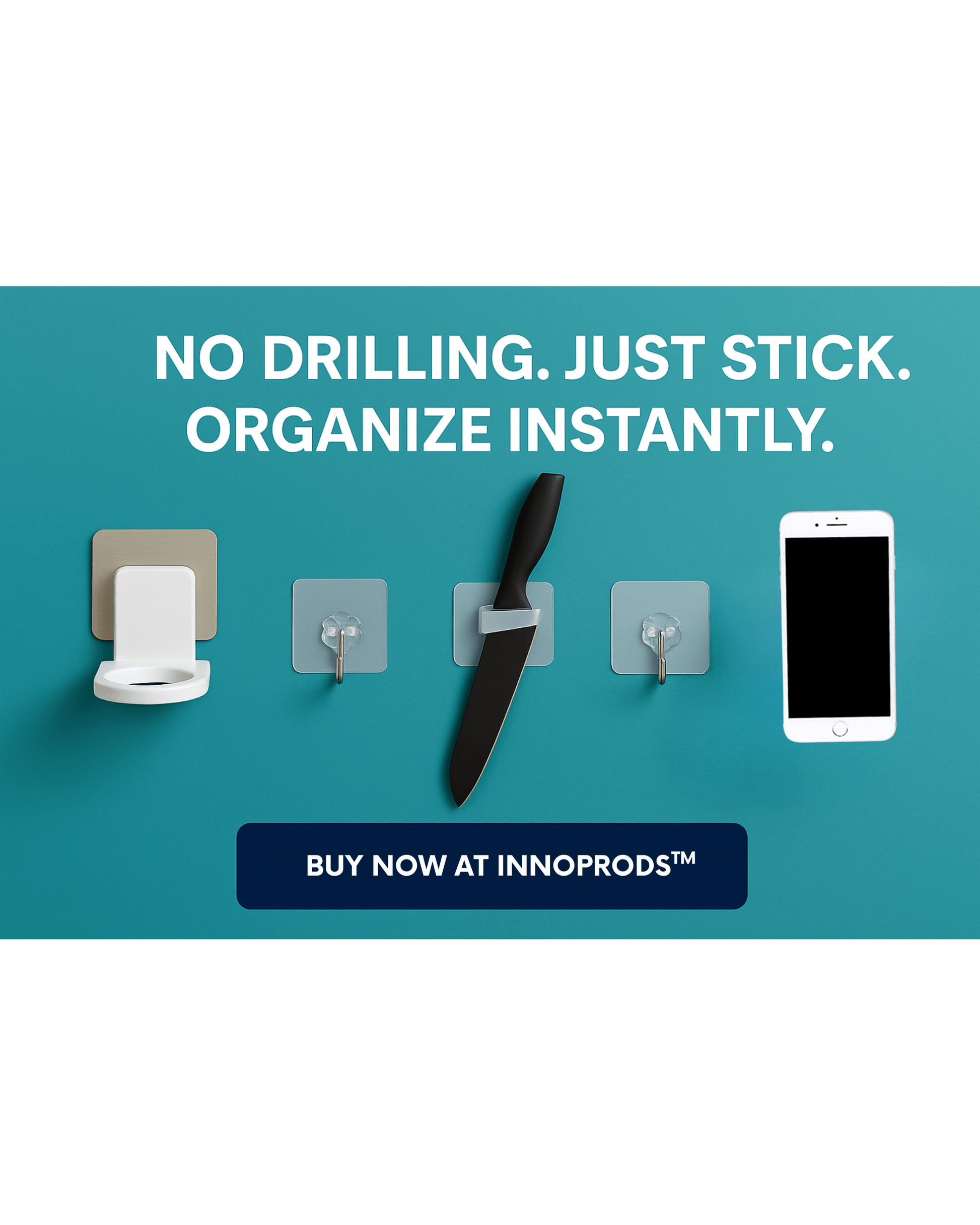 4S Enterprises Home & Kitchen Inno Prods™ Multipack Multi-Purpose No-Drill Adhesive Double Tape / Hook / Holders | DIY Home Organizers