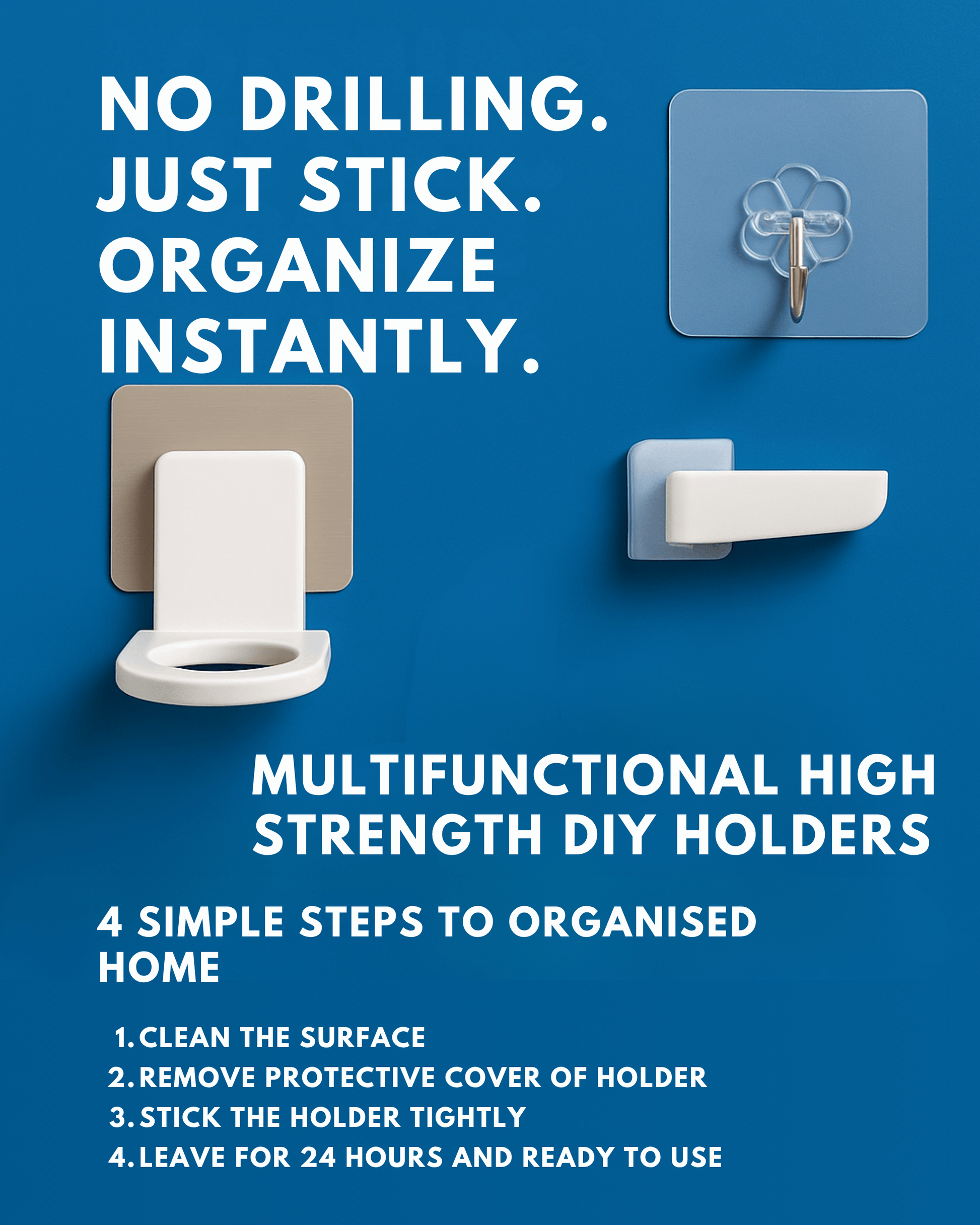 4S Enterprises Home & Kitchen Inno Prods™ Multipack Multi-Purpose No-Drill Adhesive Double Tape / Hook / Holders | DIY Home Organizers