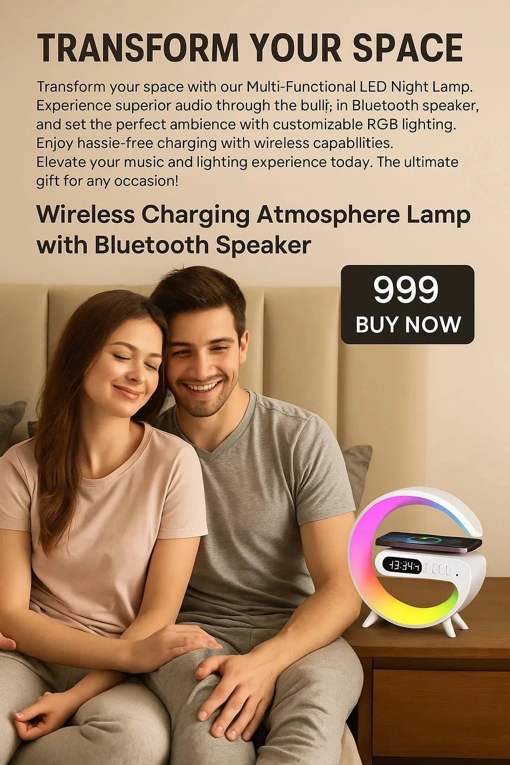 Inno Prods Gifting Ideas Wireless Charging & Bluetooth Speaker Multicolor LED Lamp