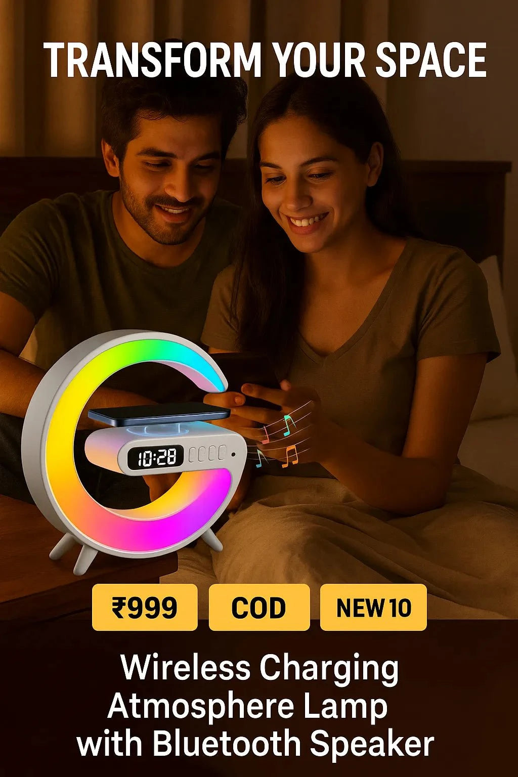 Inno Prods Gifting Ideas Wireless Charging & Bluetooth Speaker Multicolor LED Lamp
