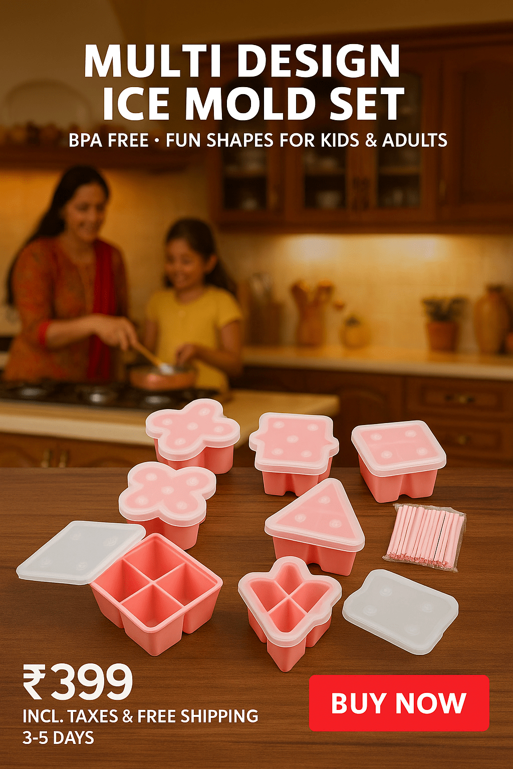 Inno Prods Home Improvement Multi Design Ice Mold Set Multi Shaped BPA Free Ice Maker For Kids And Adults Set of 8