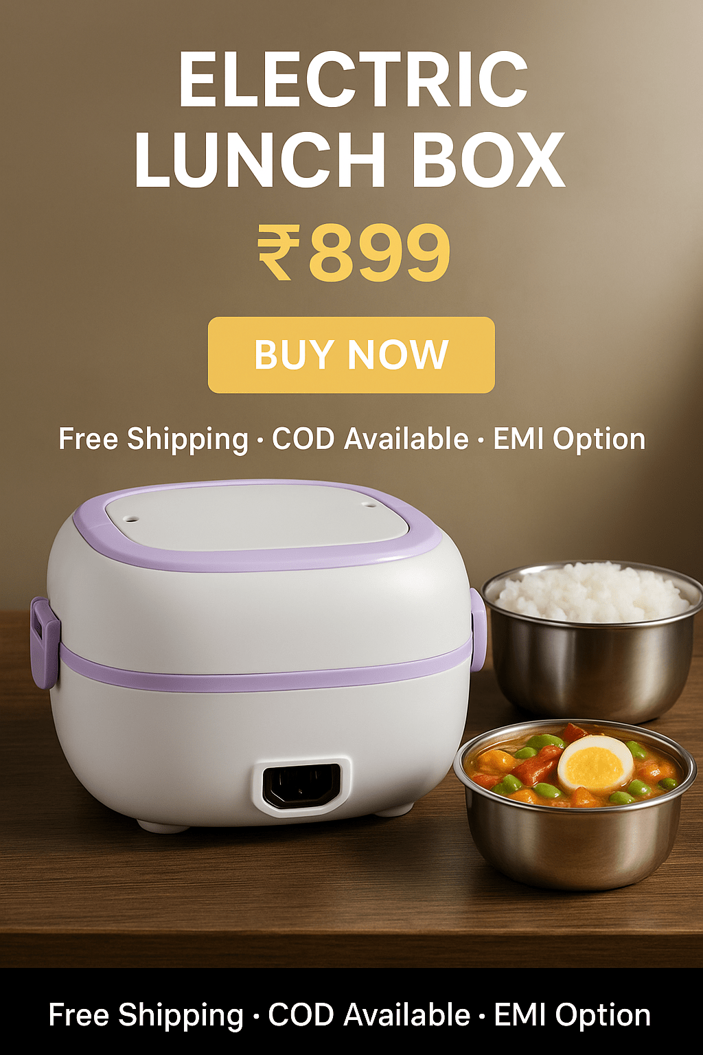 Inno Prods Kitchen Essentials Portable Electric Lunch Box – 2 Steel Container | Portable Food Warmer with Stainless Steel Container