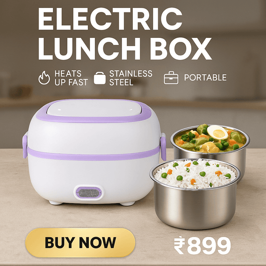 Inno Prods Kitchen Essentials Portable Electric Lunch Box – 2 Steel Container | Portable Food Warmer with Stainless Steel Container