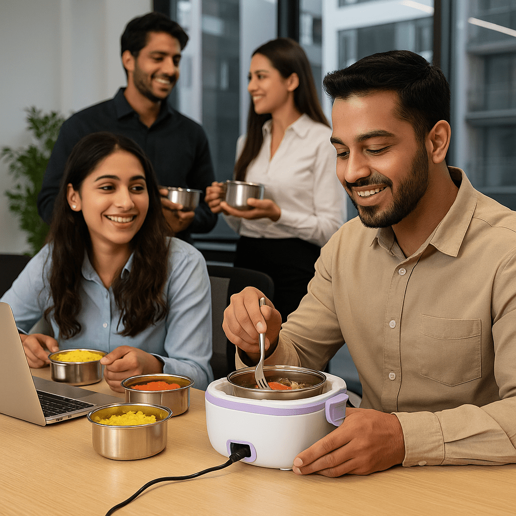 Inno Prods Kitchen Essentials Portable Electric Lunch Box – 2 Steel Container | Portable Food Warmer with Stainless Steel Container