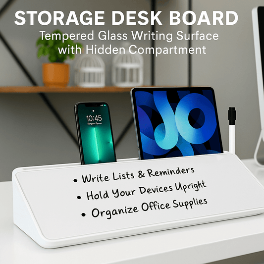 Inno Prods Office Supplies Storage Desk Board – Ergonomic Glass Whiteboard with Storage
