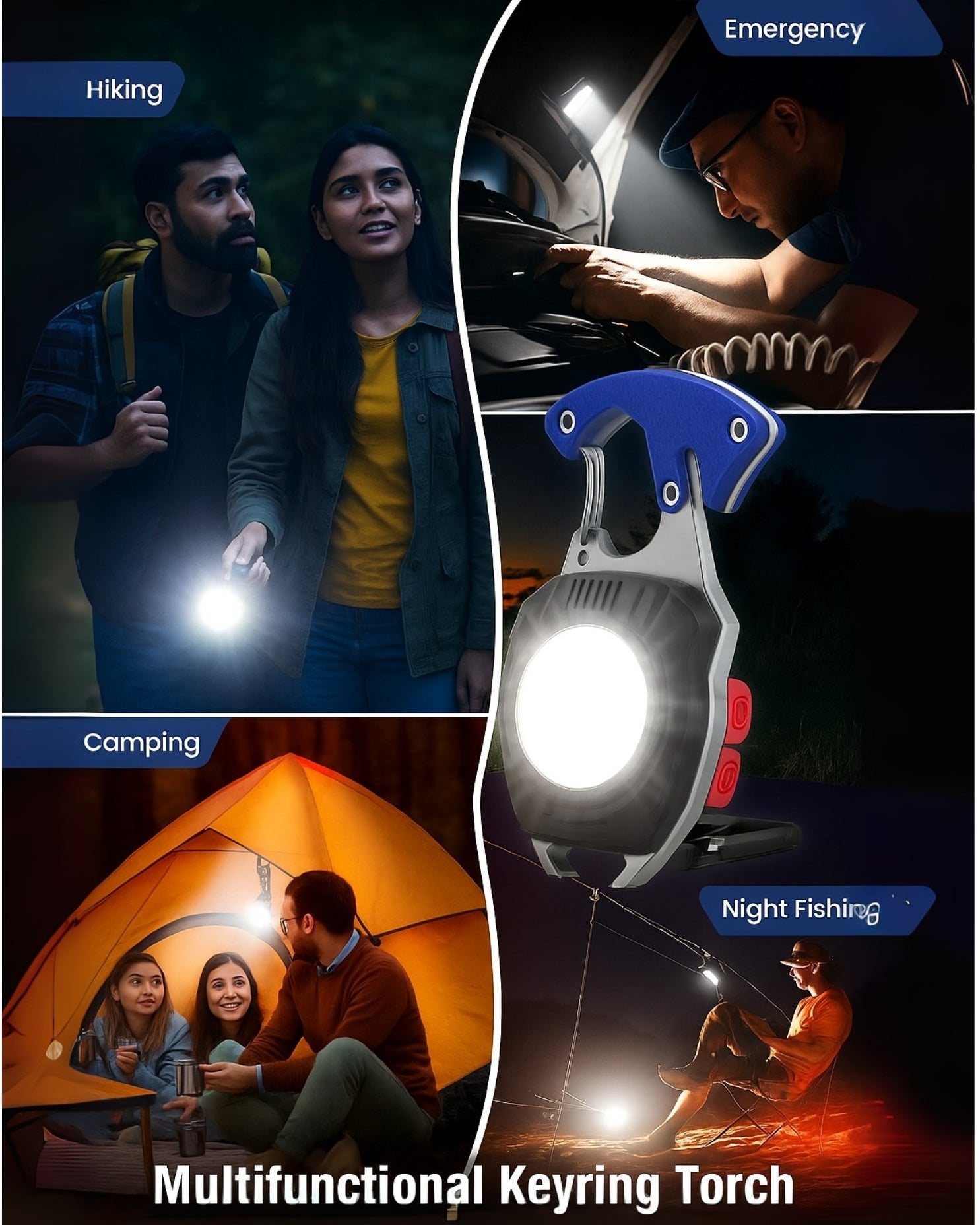 Multipurpose Rechargeable LED Flashlight with Windproof Lighter, Magnetic, Keychain & Waterproof 