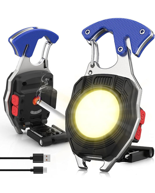 Multipurpose Rechargeable LED Flashlight with Windproof Lighter, Magnetic, Keychain & Waterproof 