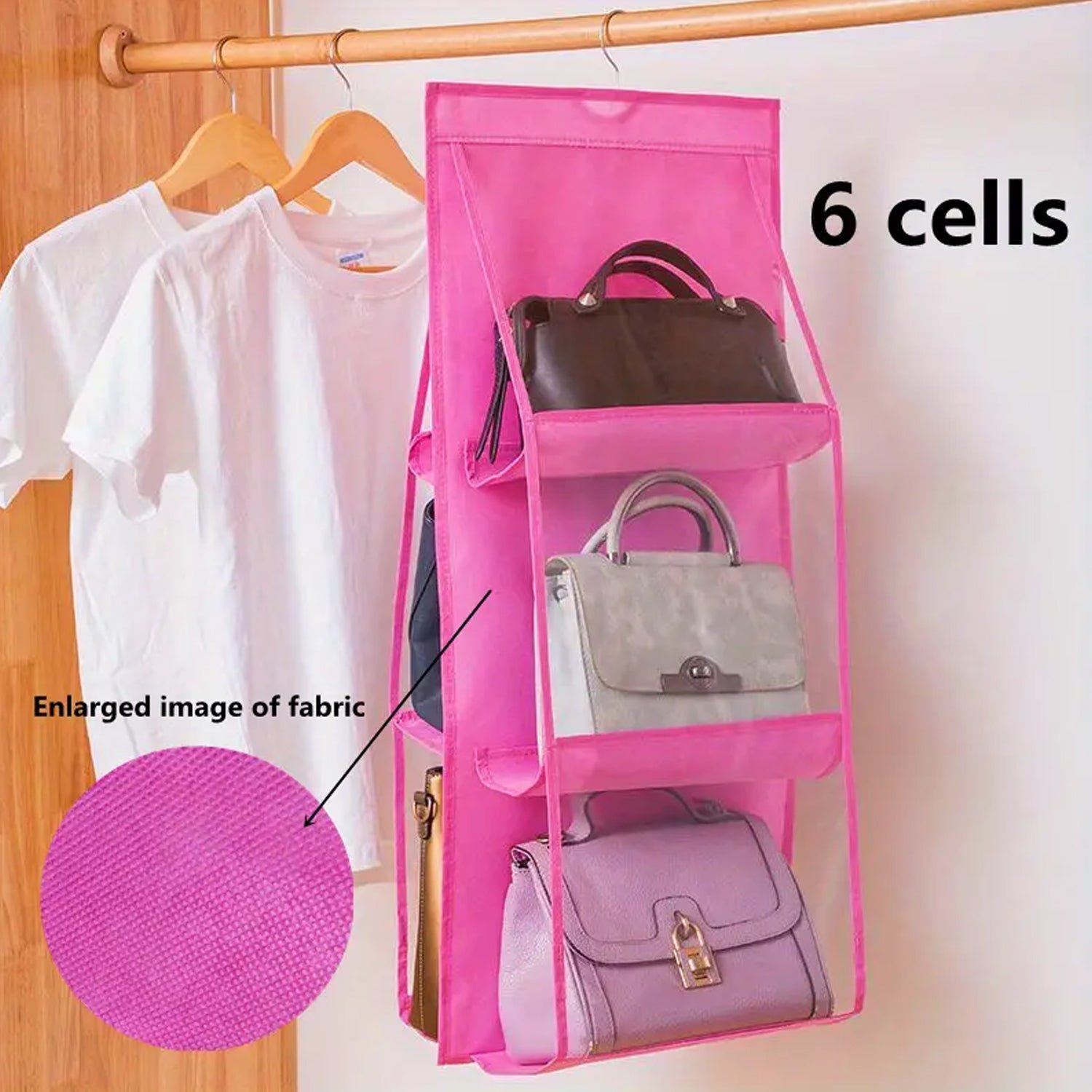 Wukusy Home Improvement 6 Pockets Hanging Purse Handbag Organizer Clear Hanging Shelf Bag (1 Pc)