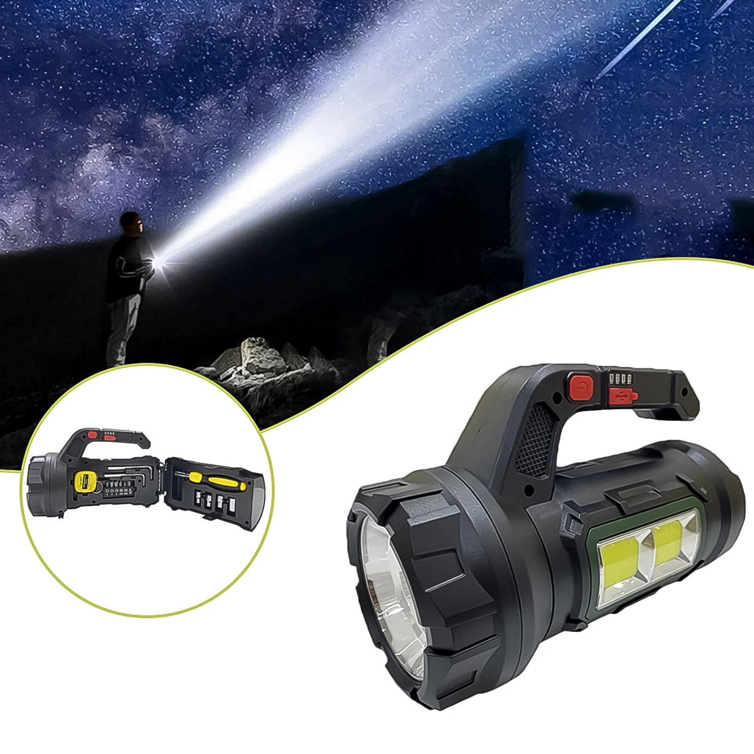 Wukusy Home Improvement Multi Functional Sos Light With Tool Box Torchlight (18 W)