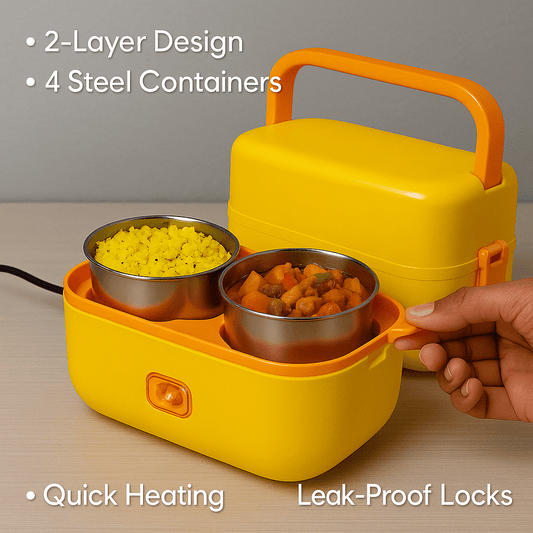 Wukusy Home & Kitchen 2-Layer Electric Lunch Box – 4 Stainless Steel Containers | Food Warmer